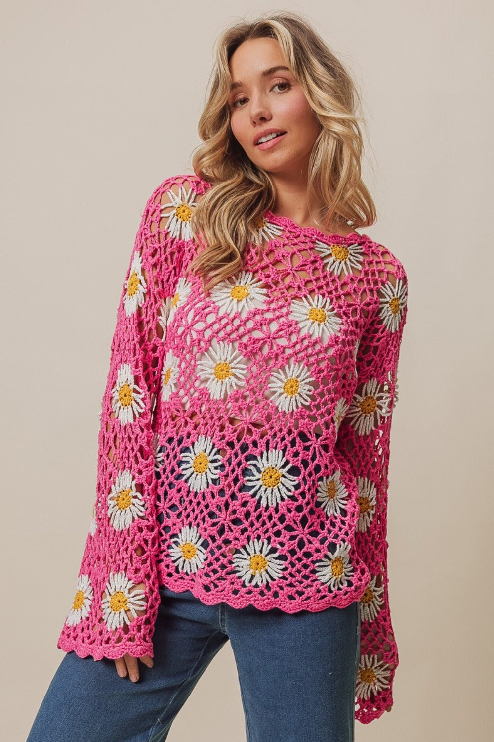 Floral Crochet Net Lace Cover Up in Pink by BiBi