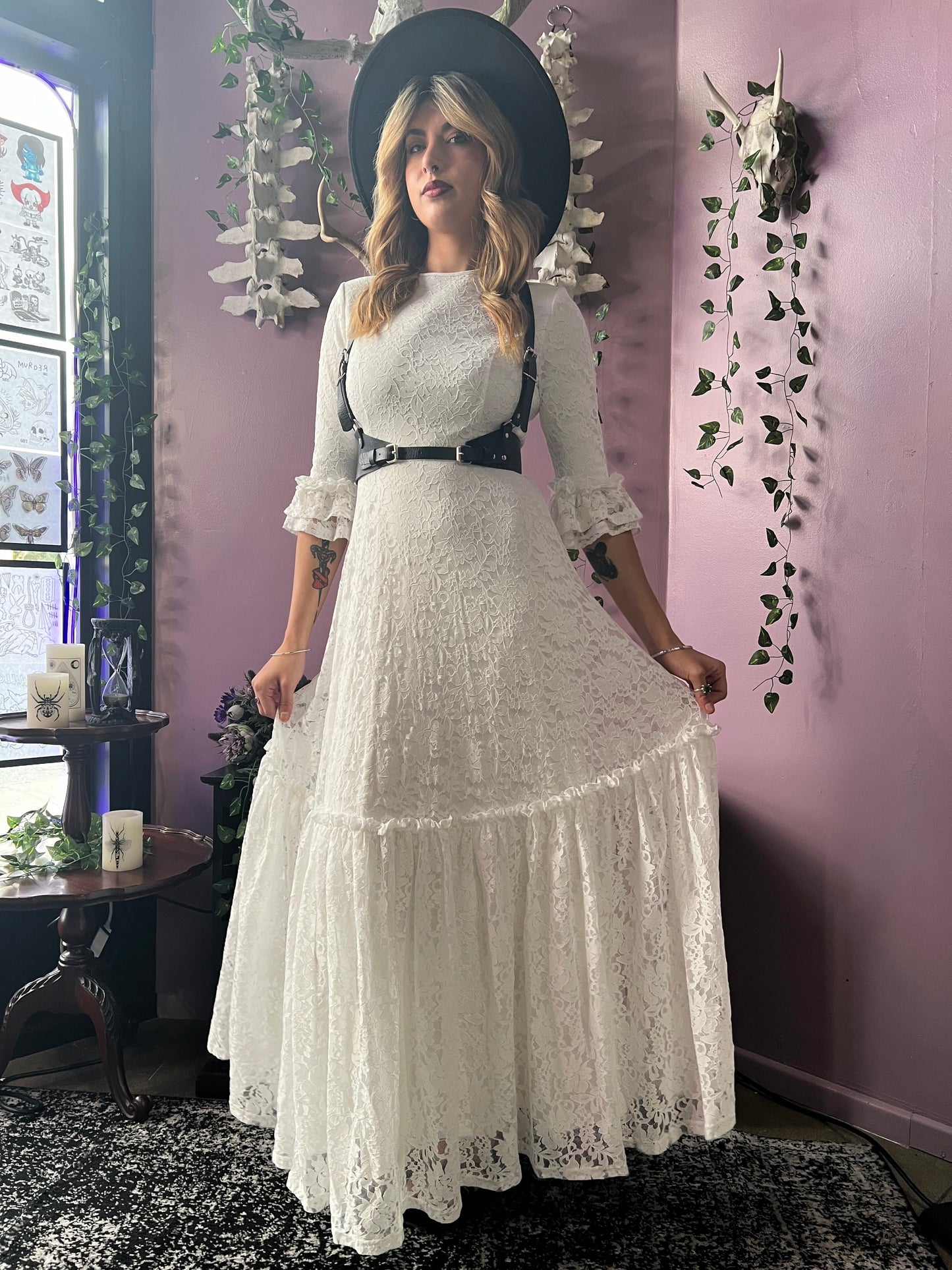 Mina - Ivory Floral Lace Bride of the Vampire Maxi Dress - READY TO SHIP