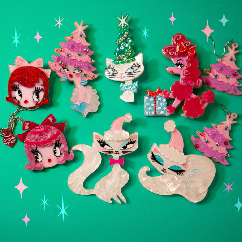 Christmas Cat Nap Brooch by Miss Fluff x Lipstick & Chrome