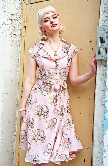 Vintage inspired Violet Skull Print chiffon dress by Collectif Clothing