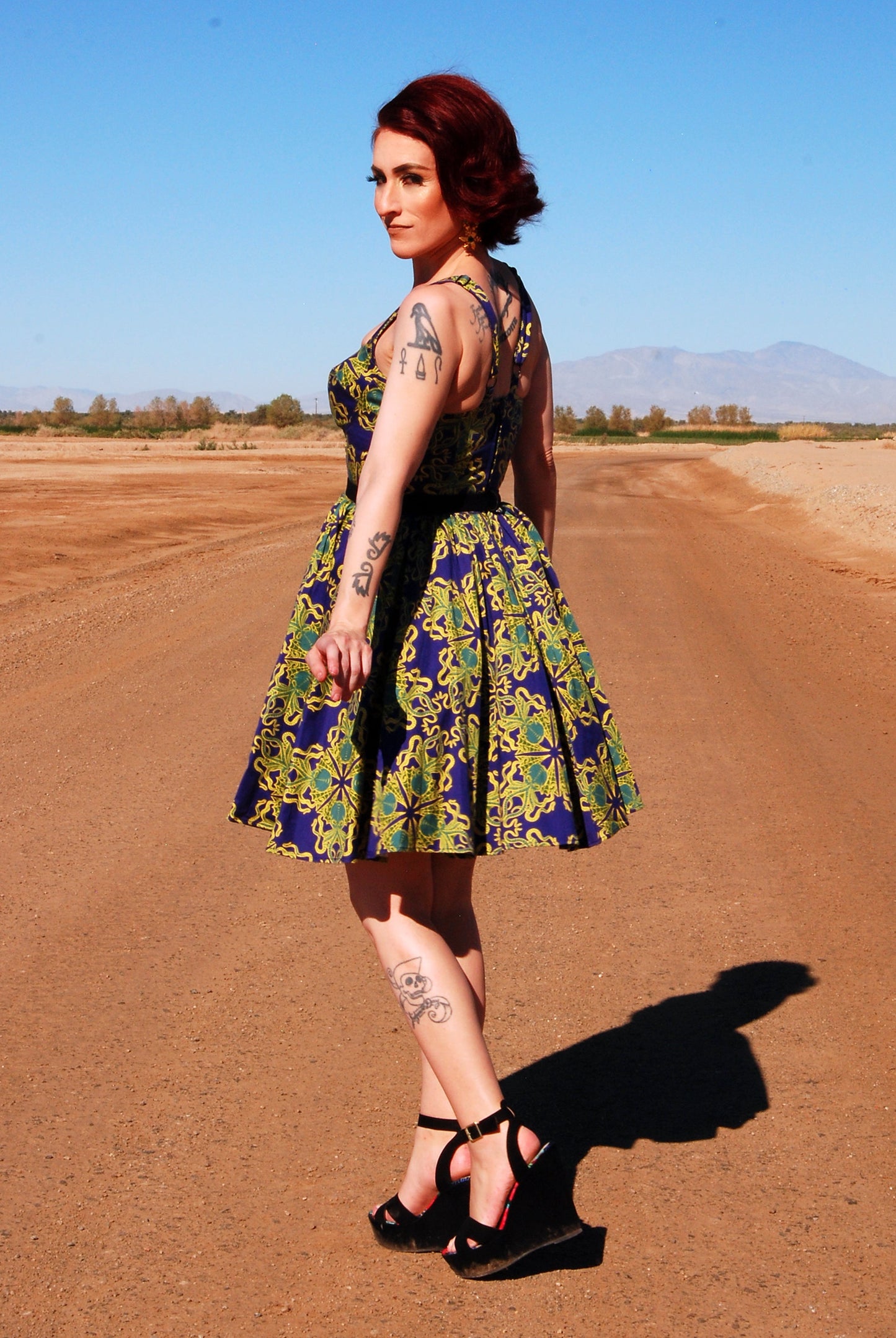 Vera Vintage Swing Dress in Daddy Cthulhu Cotton Sateen | Laura Byrnes & Hope Johnstun