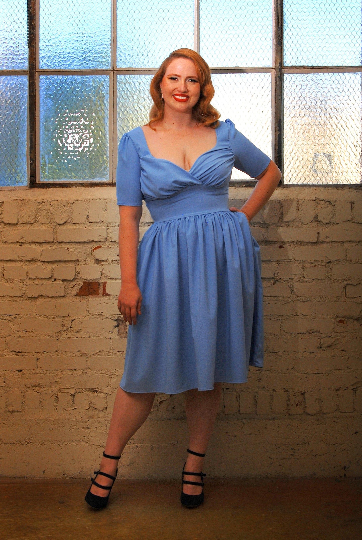 Paige Swing Dress in Chambray Poly Crepe | Pinup Couture