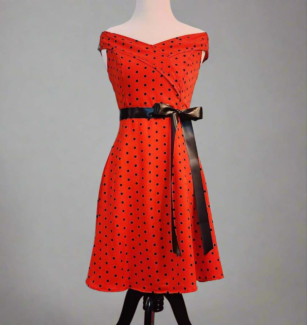 Red Polkadot Retro Print Dress