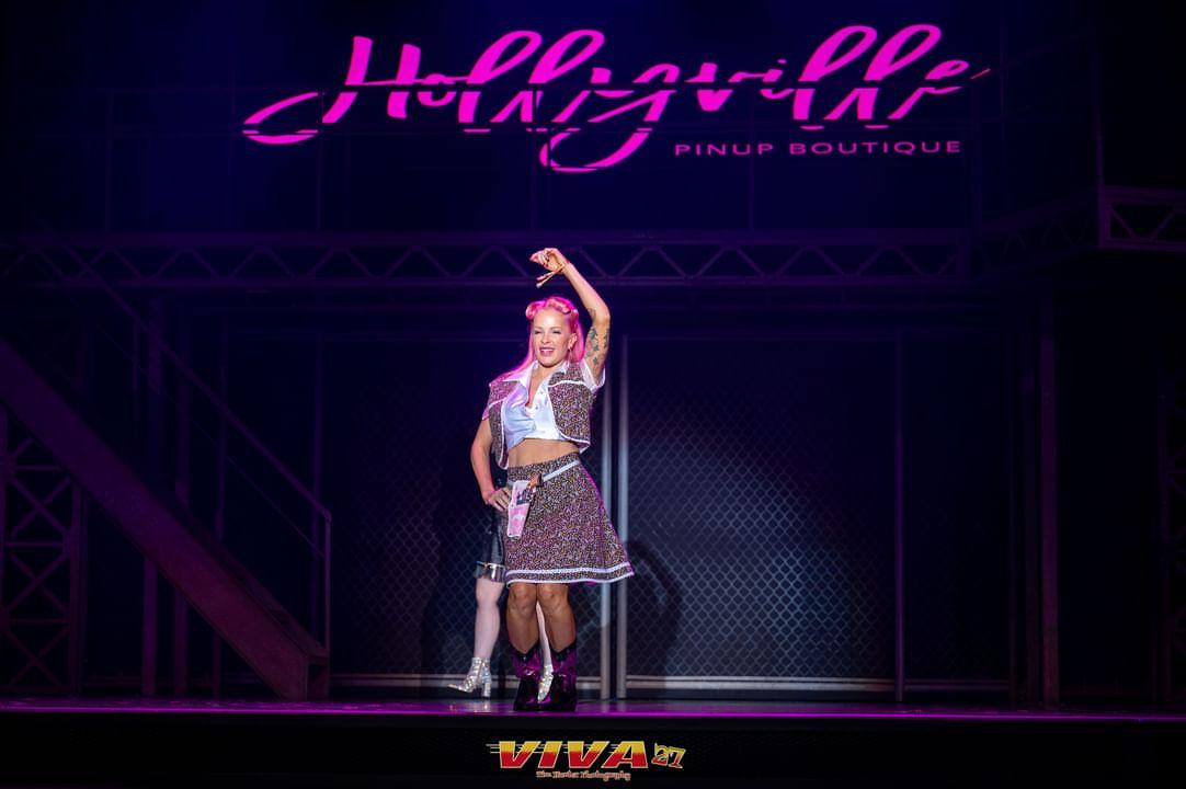 Floral Corduroy Skirt and Vest Matching Set by Hollyville. As Seen in the VIVA Las Vegas Rockabilly Weekend Fashion Show #27 2024. Photo by Tim Hunter Photography
