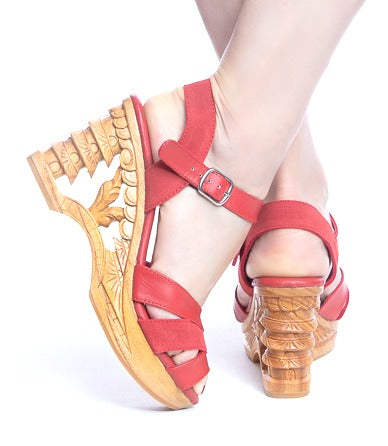 the Pagoda Shoes - in Red Suede and Leather