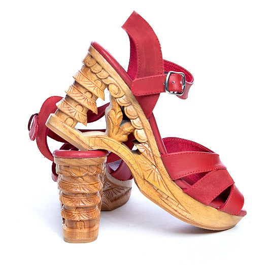 the Pagoda Shoes - in Red Suede and Leather