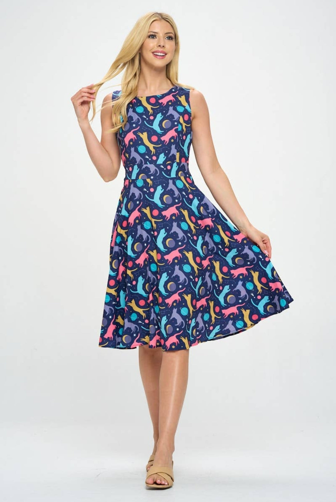 Colorful Cat Print Dress by LA Soul