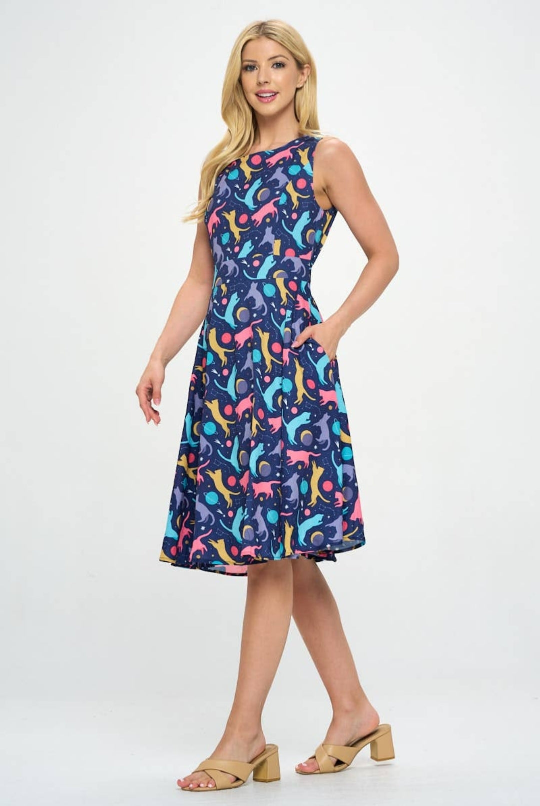 Colorful Cat Print Dress by LA Soul