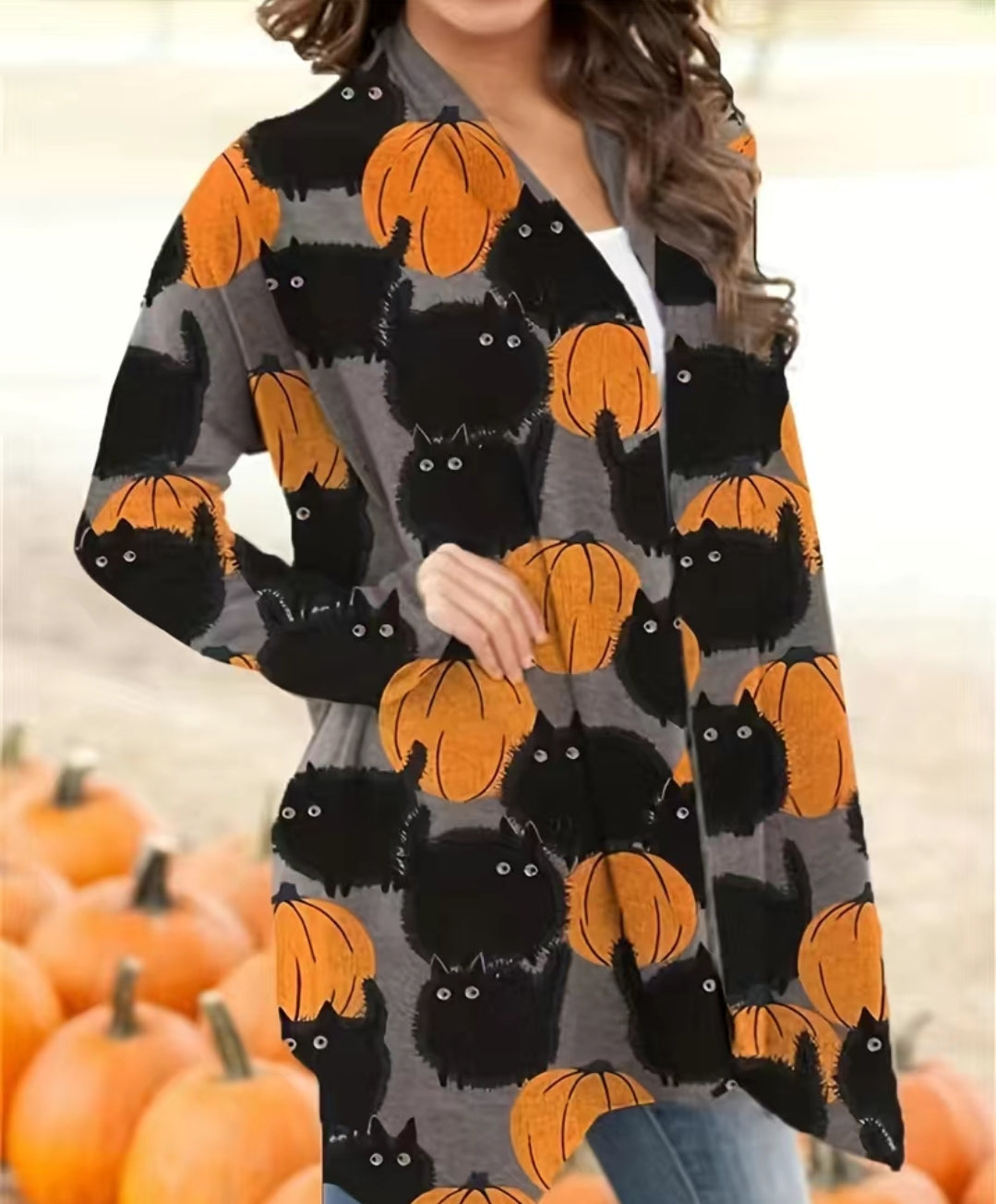 Halloween Pumpkin Cat Cardigan