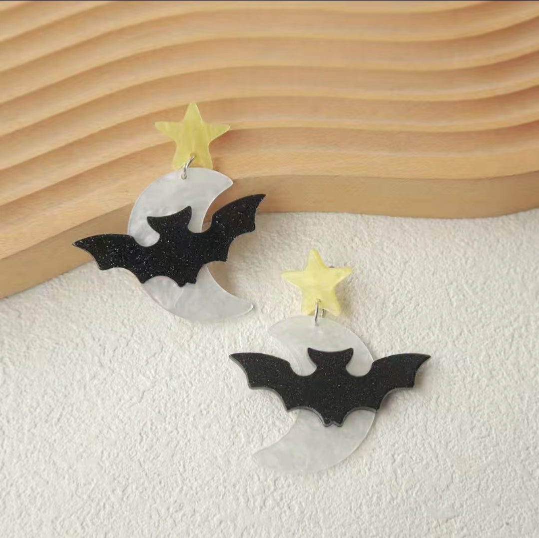 Bat Moon Dangle Earrings