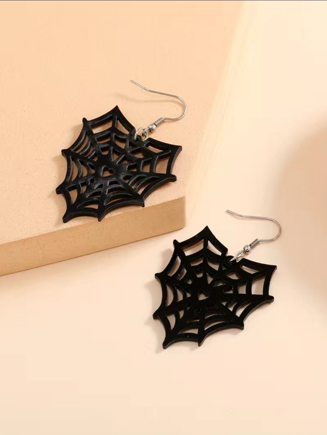 Black Spider Web Dangle Earrings