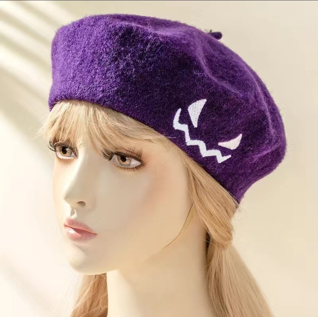 Pumpkin Embroidered Beret
