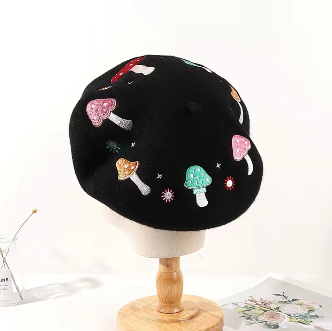 Mushroom Embroidered Beret