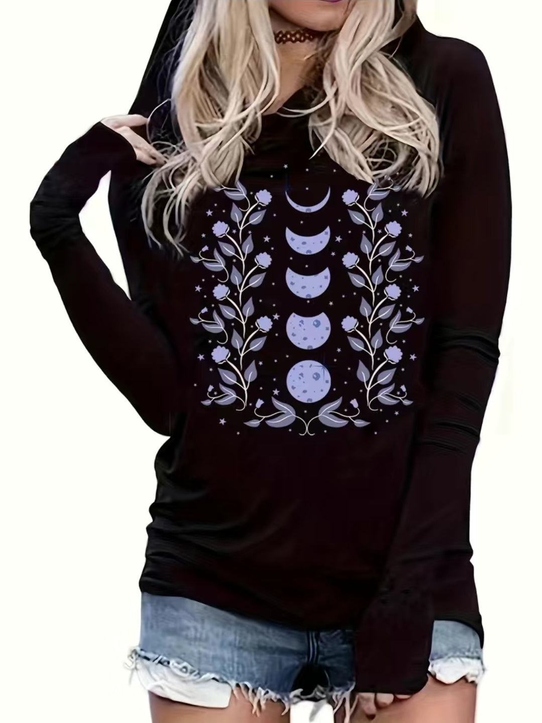 Moon Print Hooded Shirt