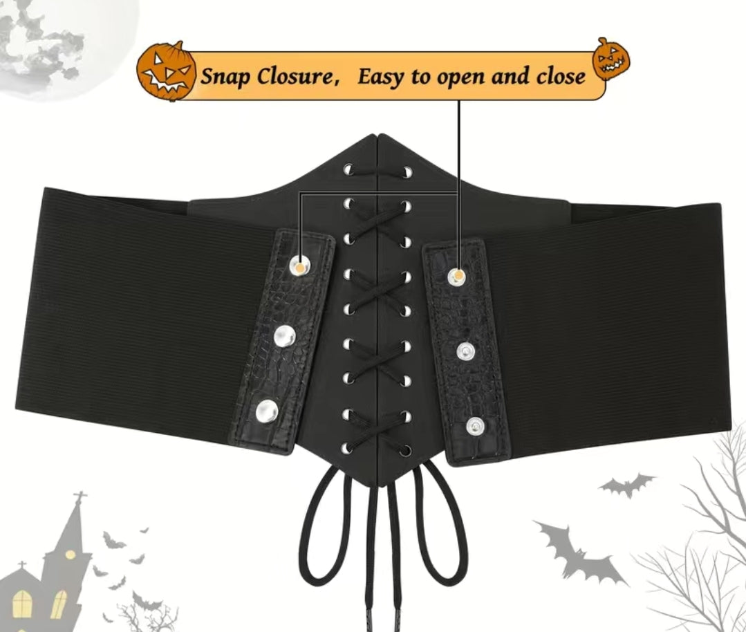 Black Crocodile Print Elastic Waist Corset Belt