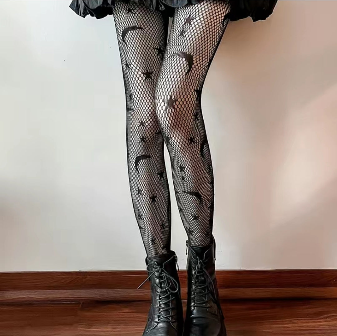 Moon and Star Fishnet Tights