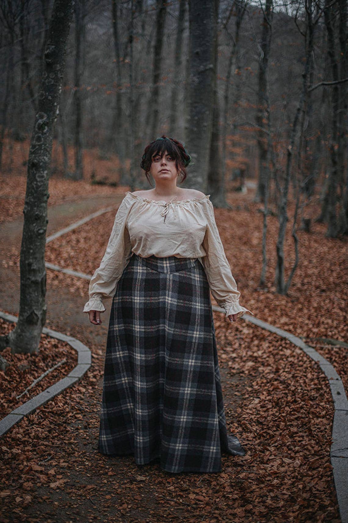 Tartan Oulander Historical Scottish Skirt in Brown and Grey