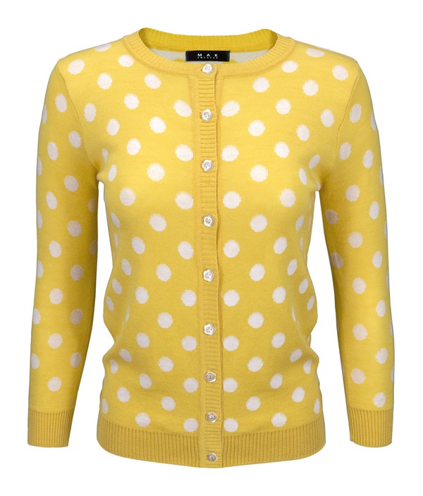 Polka Dot Jacquard 3/4 Sleeve Sweater Cardigan by MAK