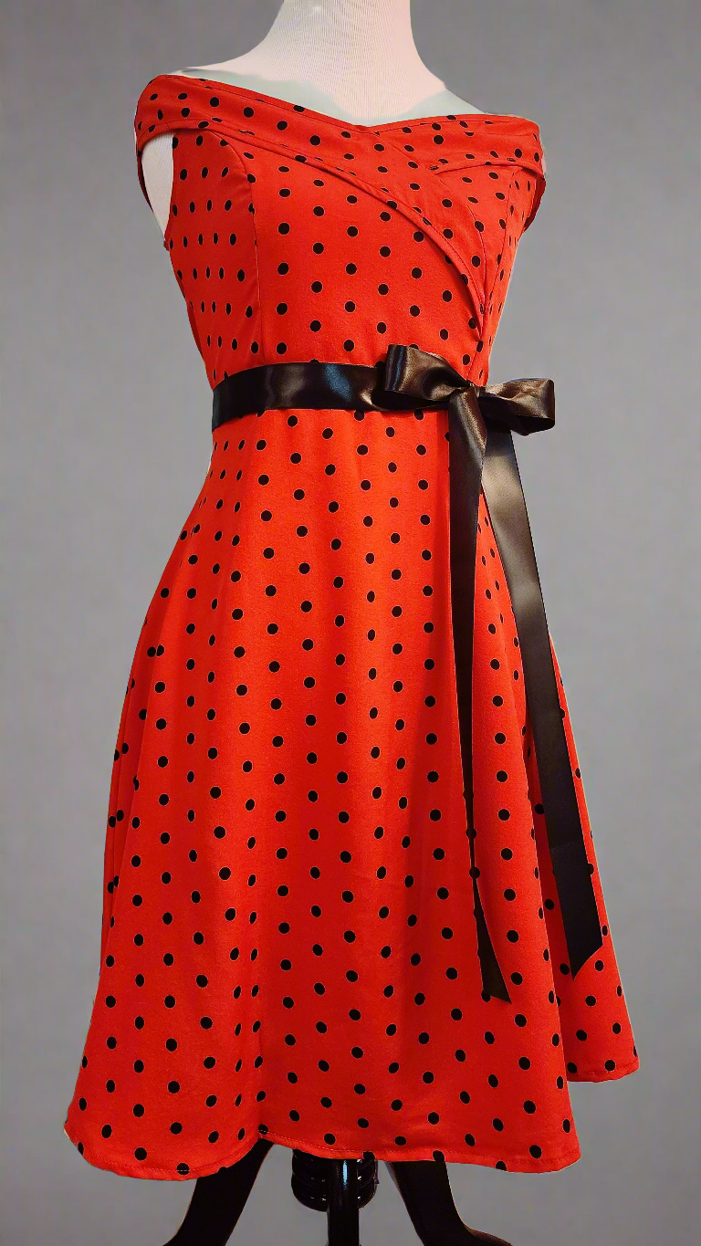 Red Polkadot Retro Print Dress