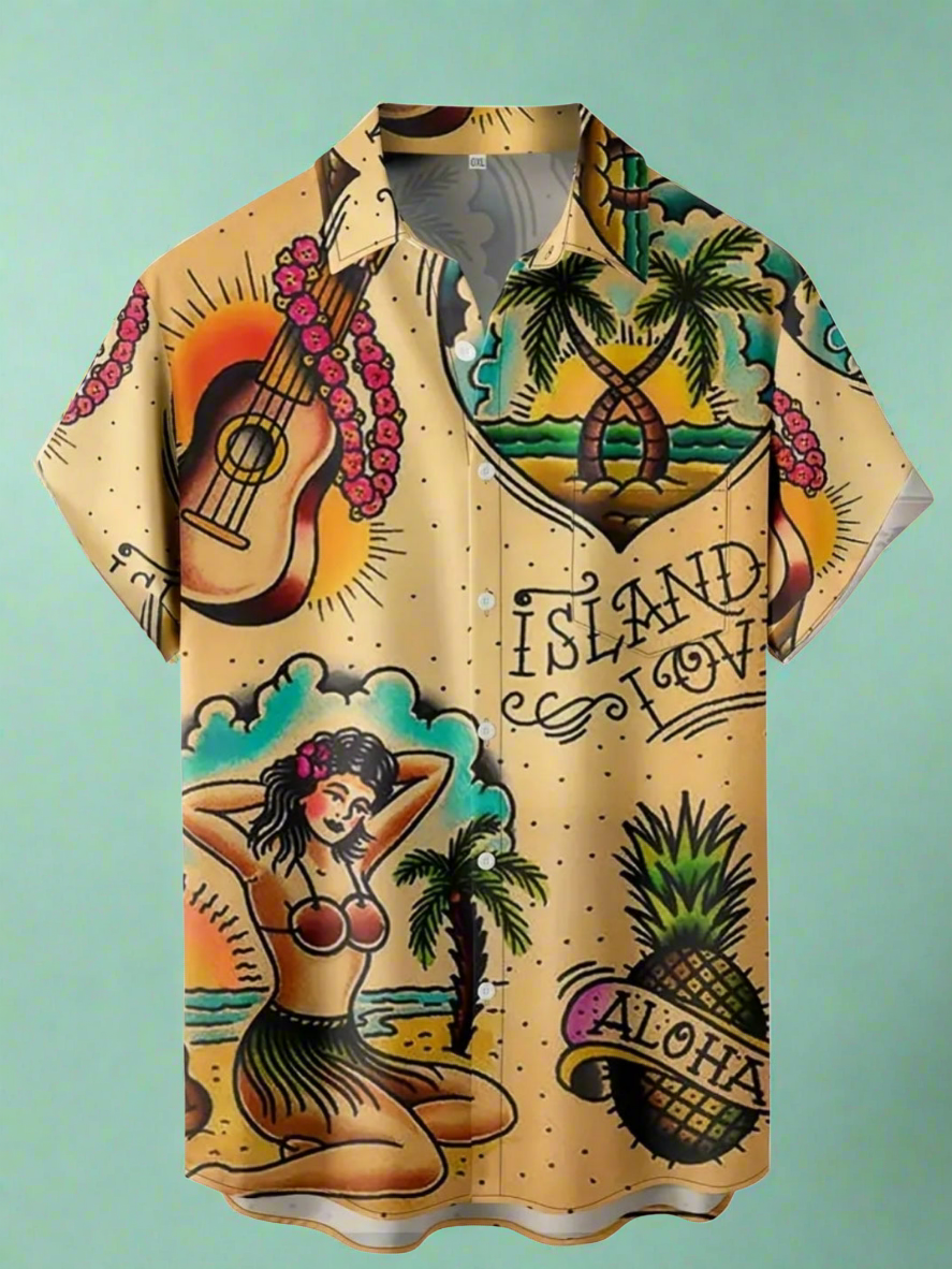 Hawaiian Print Button Up Shirt