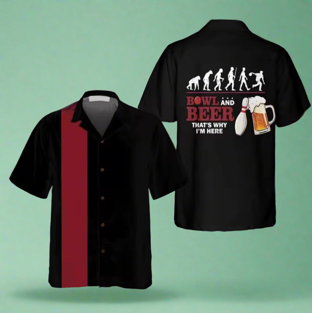Bowl and Beer That's why I'm Here Button up bowling shirt
