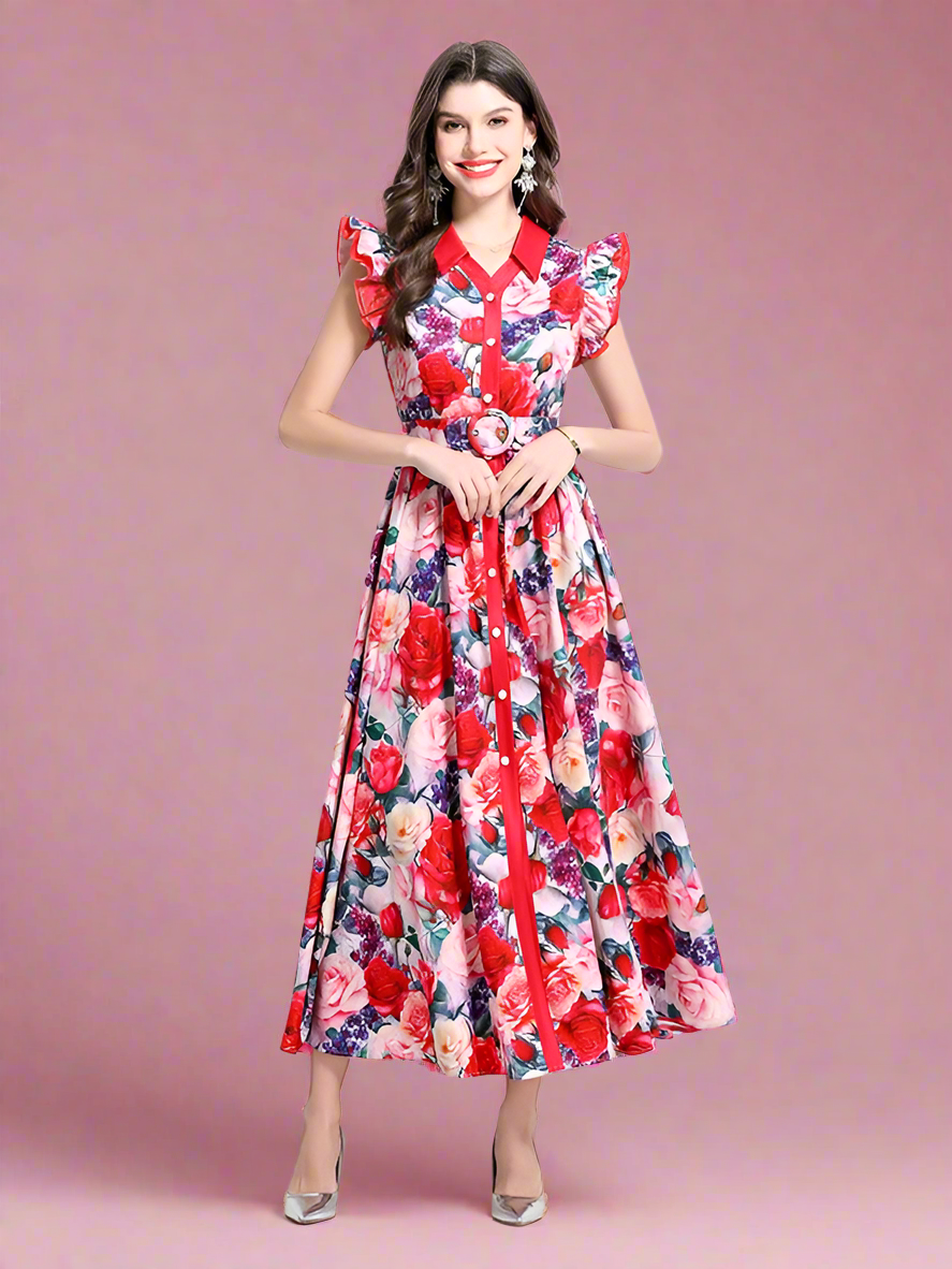 Women's Fashion Floral Vintage Inspired Maxi Dress