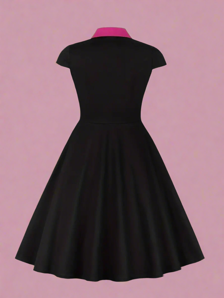 Retro Colorblock Pinup Bowling Button Up Shirt Dress