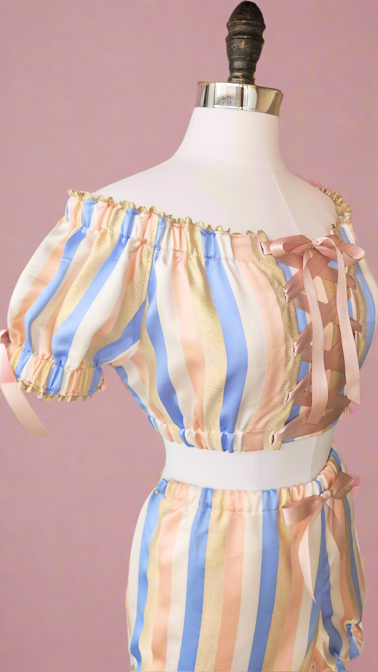 Carnival Circus Big Top Peasant Top and Bloomers Pastel Striped Matching Two Piece Set by Hollyville
