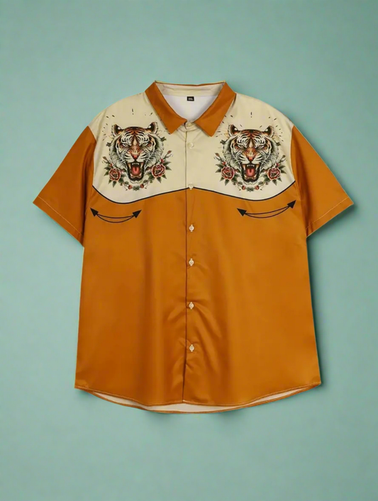 Tiger Print Button Up Rockabilly Shirt