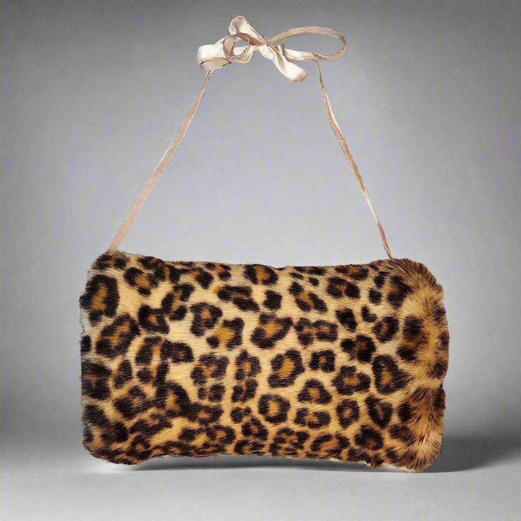 Vintage inspired faux fur hand muff warmer in a leopard print