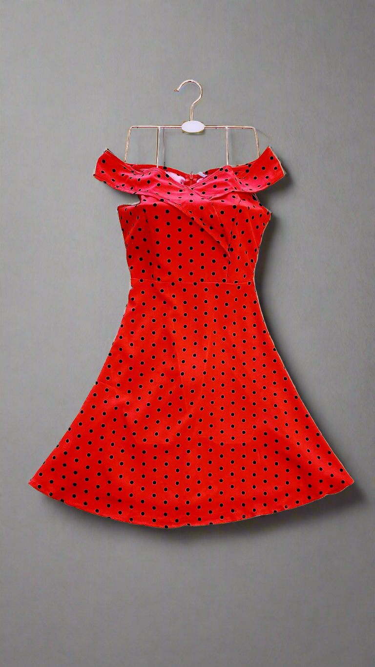 Red Polkadot Retro Print Dress