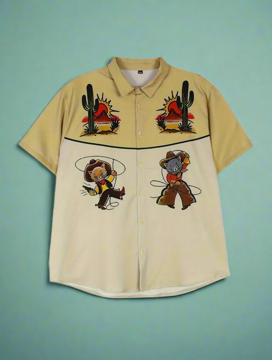 Western Cowboy Country Cat Button Up Shirt