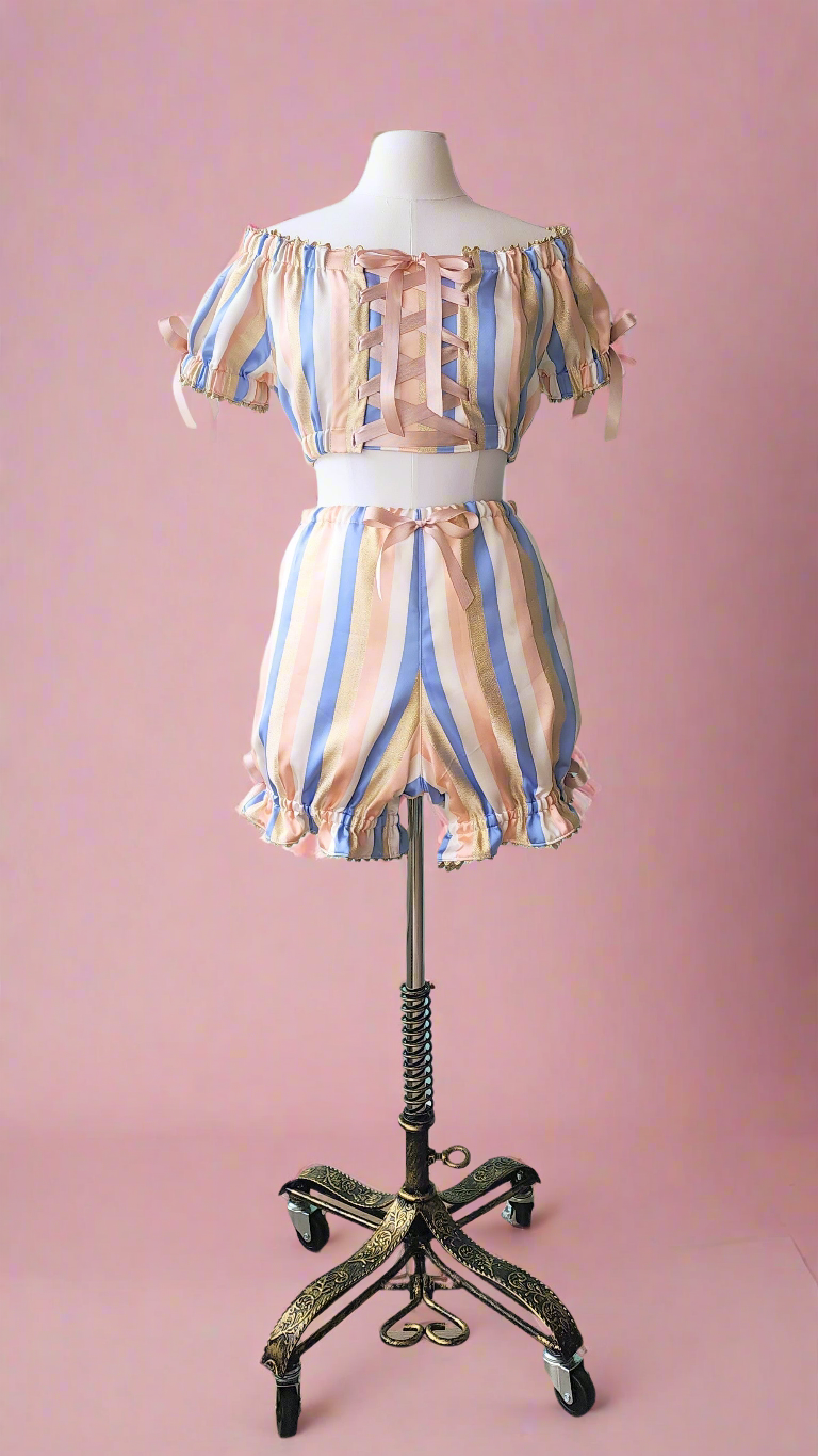 Carnival Circus Big Top Peasant Top and Bloomers Pastel Striped Matching Two Piece Set by Hollyville
