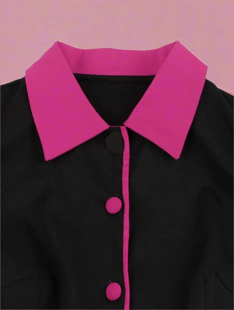Retro Colorblock Pinup Bowling Button Up Shirt Dress