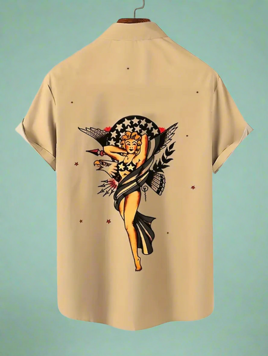 The Devils in the bottle pinup girl rockabilly button up shirt