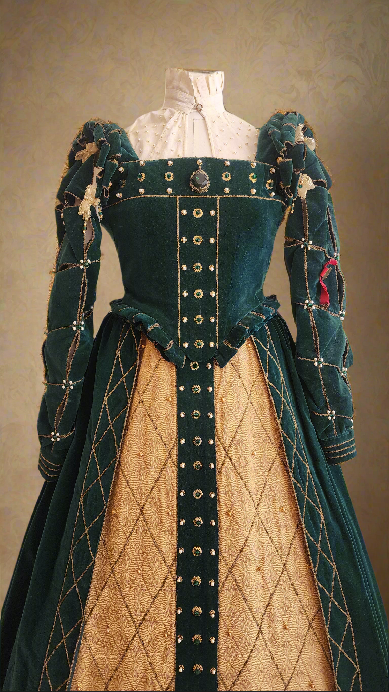 Elizabethan Renaissance 16th Century Forest Green Velvet Gown