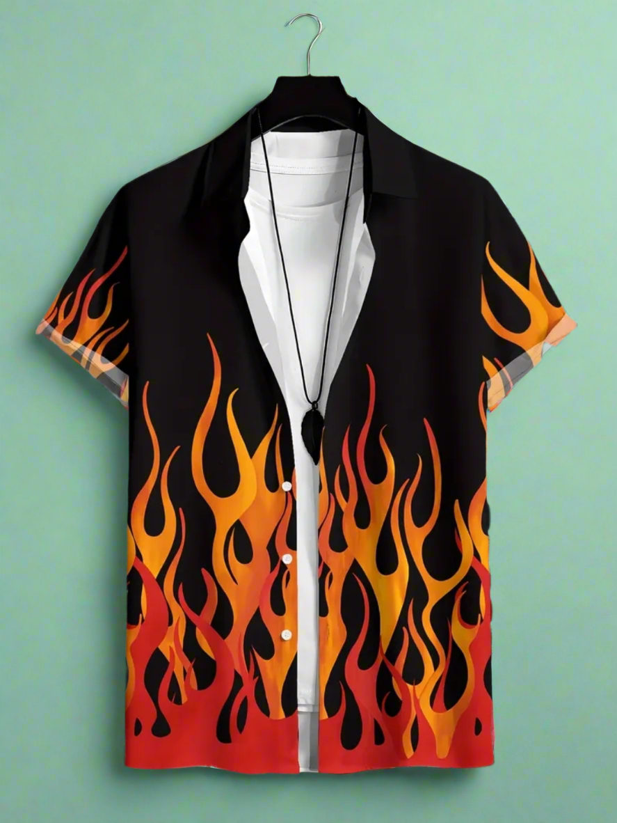 Flame Print Button Up Shirt