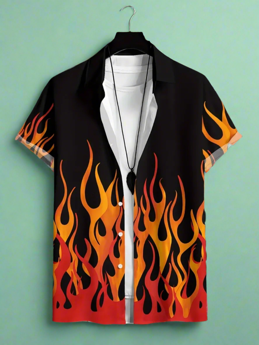 Flame Print Button Up Shirt