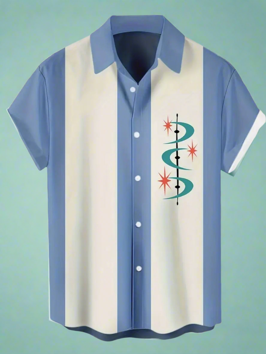 Retro Rockabilly vintage inspired button up bowling shirt