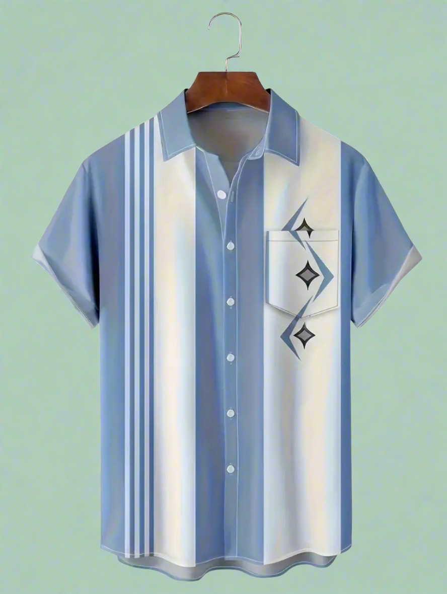 Stripes and Stars print Retro Rockabilly Button Up Bowling Shirt
