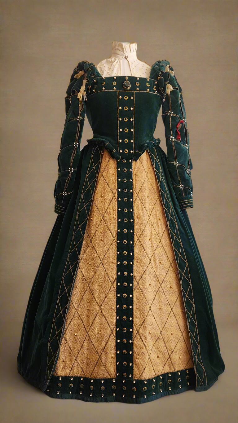 Elizabethan Renaissance 16th Century Forest Green Velvet Gown