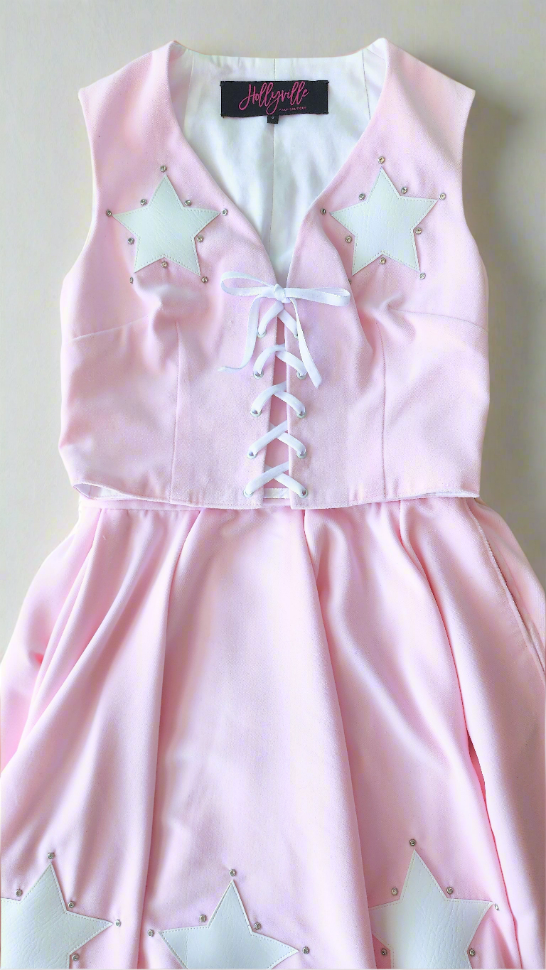 Light Pink Velvet Rhinestone Star Cowgirl Matching Top and Skirt Set