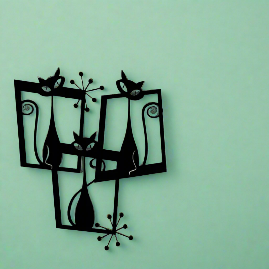 Atomic Mid Century Modern Cat Iron Wall Hanging