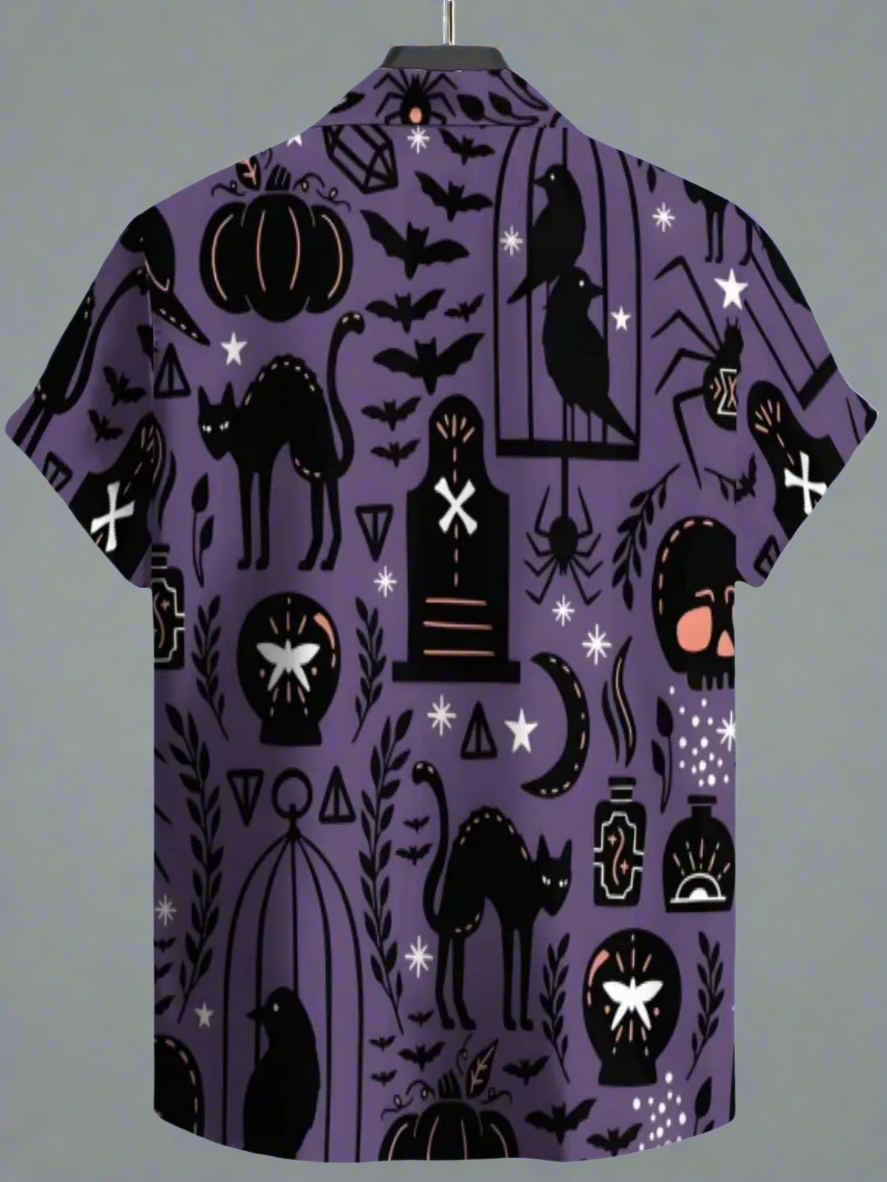 Halloween Black Cat Button Up Shirt