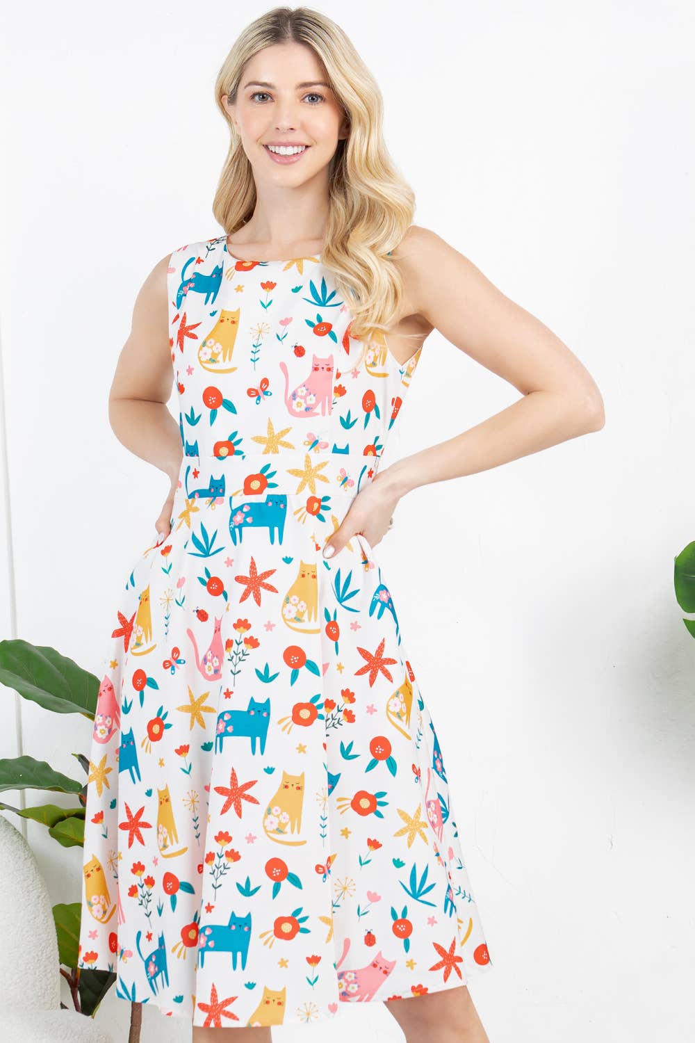 LA Soul - Cat with Floral Print Dress: Medium