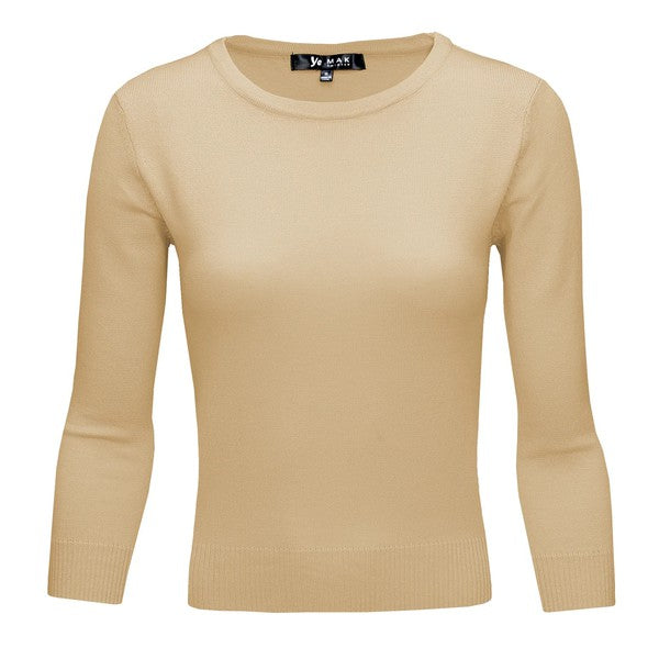Crewneck 3/4 Sleeve Spandex Pullover Retro Vintage Inspired Sweater by MAK
