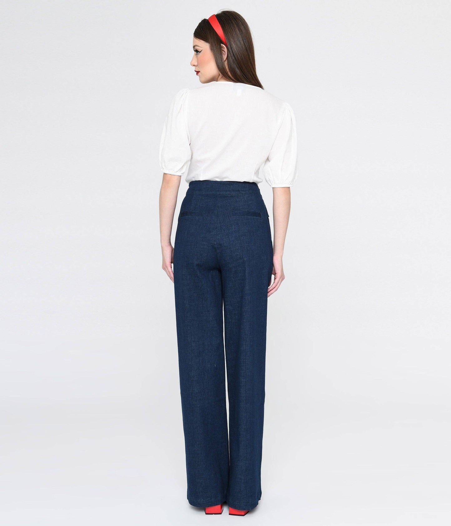 Unique Vintage - Unique Vintage 1940s Denim High Waist Wide Leg Tab Pants: L/10-12