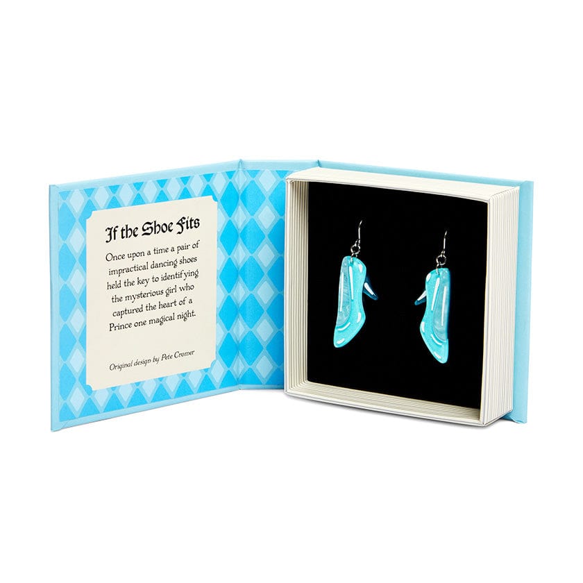 If the shoe fits Cinderella Blue Glass Slipper drop earrings by Erstwilder