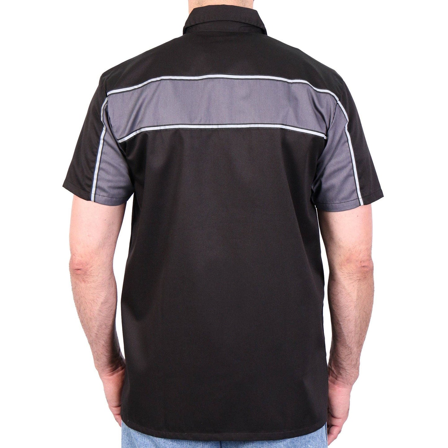 Hot Leathers - Hot Leathers 2 Tone Stripe Black andGray Mechanics Shirt GMM1006: BLK/GRY / XL