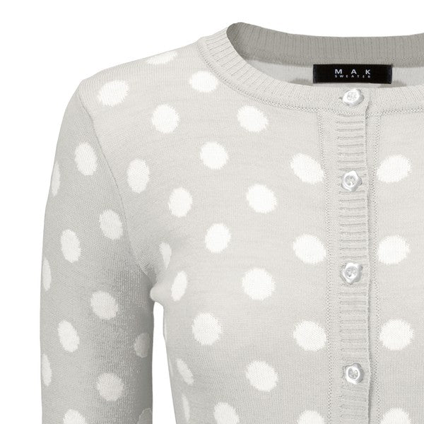 Polka Dot Jacquard 3/4 Sleeve Sweater Cardigan by MAK